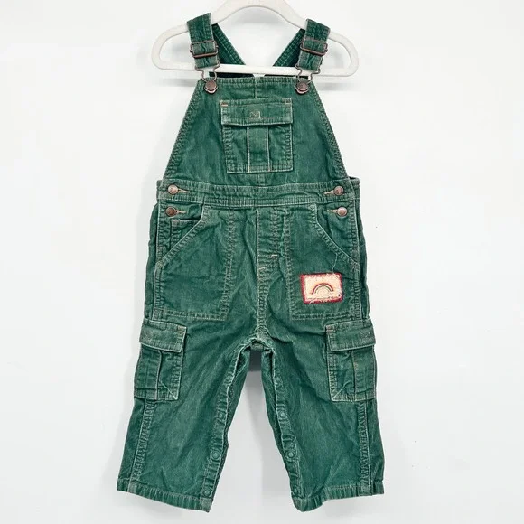 Gymboree Kids Green Corduroy Rainbow Patch Vintage Y2K‎ Overalls Size 18-24M