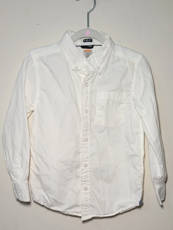 Gymboree White Oxford Button-Down Shirt Slim Fit 100% Cotton Boys Size S 5-6