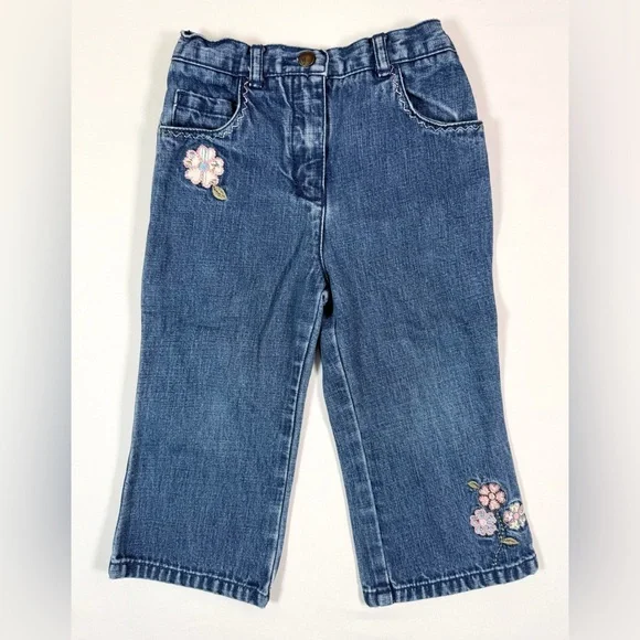 VINTAGE‎ GYMBOREE Girls 2003 Floral Embroidered Denim Jeans 18-24 M Cottagecore