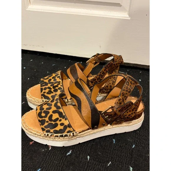 Sarto by Franco Sarto Calvin Leopard Tiger Print Calf Hair Platform Sandals 8M