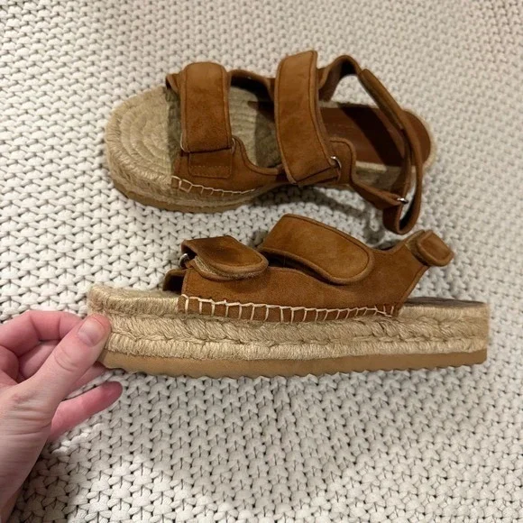 Reformation Trinity Sport Espadrille Platform Sandals Brown Suede Straps Read‎