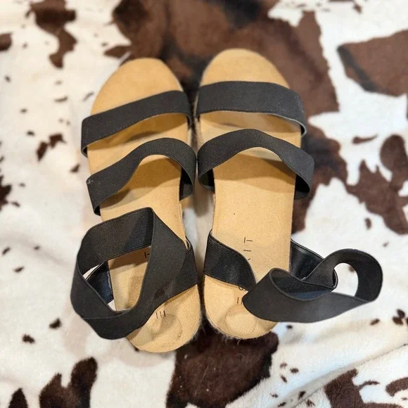 Esprit Gigi Sandal Womens 8 Black Elastic Espadrille Platform Boho Summer Casual