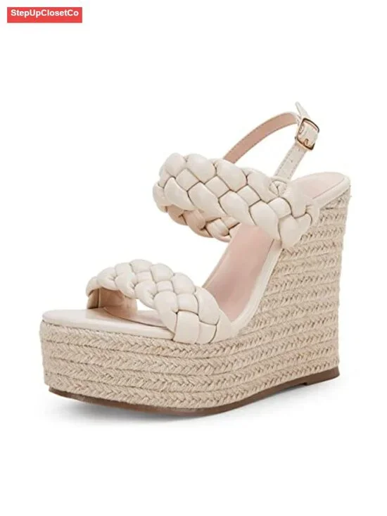 Braided Espadrille Platform Wedge Sandals Open Toe Ankle Buckle Summer