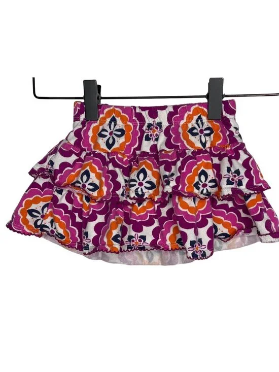 Gymboree Girls 12-18 Months Tiered Ruffle Skirt Purple Pink Boho Floral