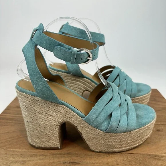 Womens Marc‎ Fisher LTD Oaten Blue Suede Platform Espadrille Sandals Size 9.5 M