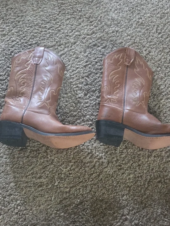 Old West Brown Kids Western Boots with Decorative Stitching