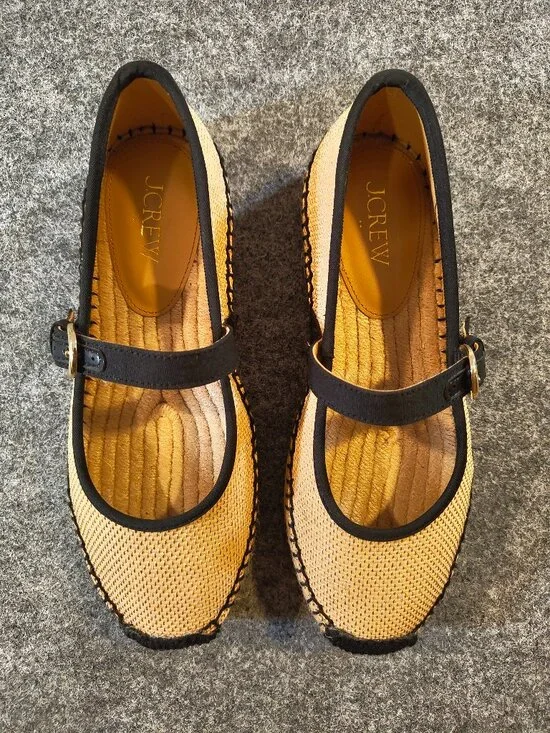 J.Crew Canvas Mary Jane Espadrilles Natural Gold Size 7 NIB