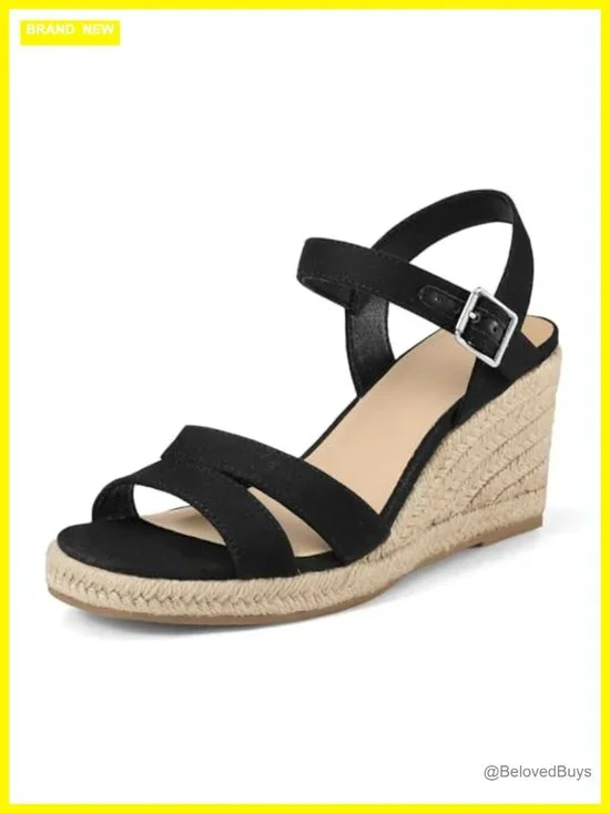 Espadrille Wedge Sandals Open Toe Square Toe Ankle Strap Summer Dressy Shoes
