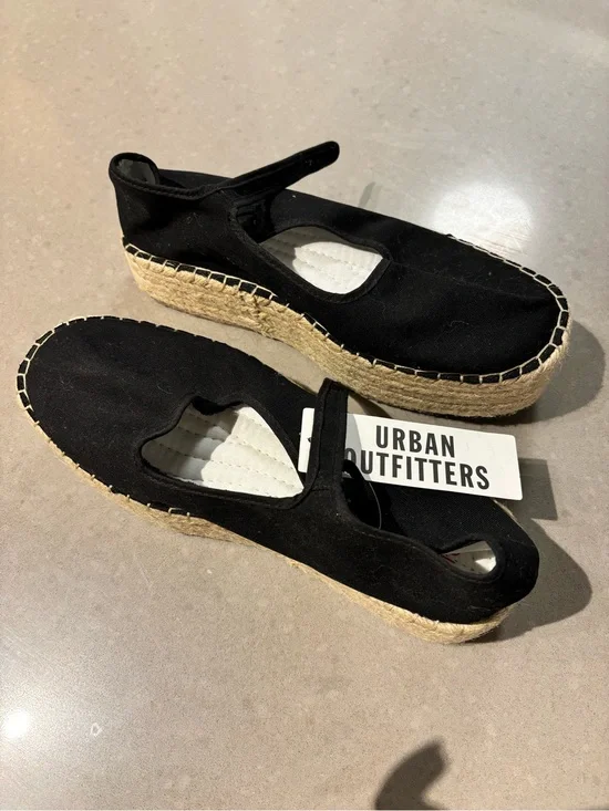 Urban Outfitters Black Canvas Espadrille Mary Jane Platform Shoes
