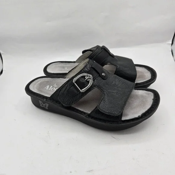 Alegria Womens Kasha Sandal Size 37 6.5 Black Leather Comfort Slide‎ Adjustable