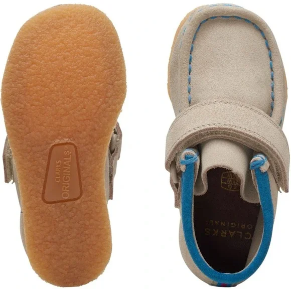 CLARKS New Wallabee Booties US 7W Big Kid Sand Combi LEATHER Toddler Shoes Suede