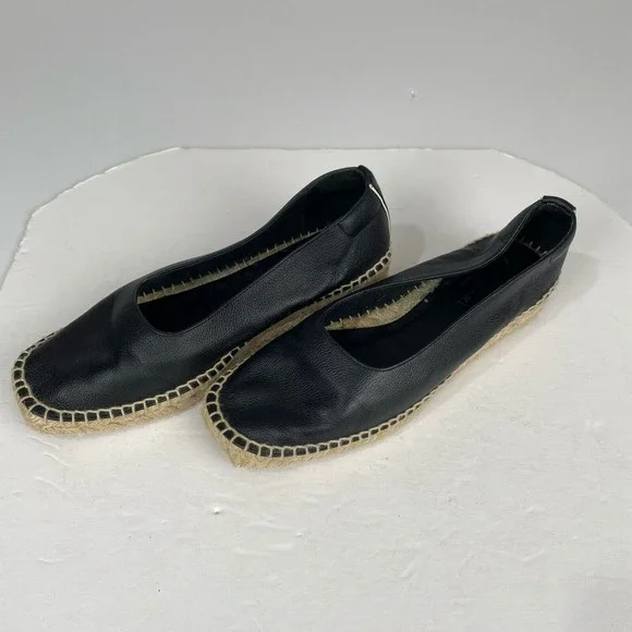 Everlane Womens,‎ Shoes black leather and jute espadrille size 8 black.