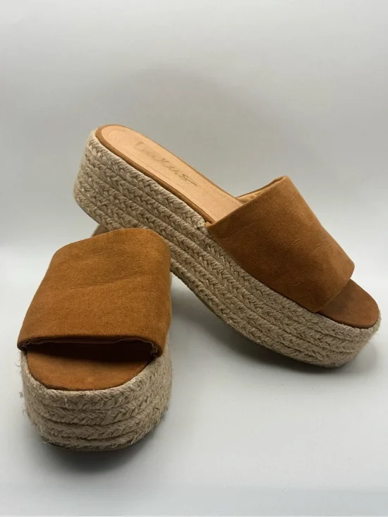 Lulus Size 8 Brown Faux Suede Espadrille Platform Slide Sandals