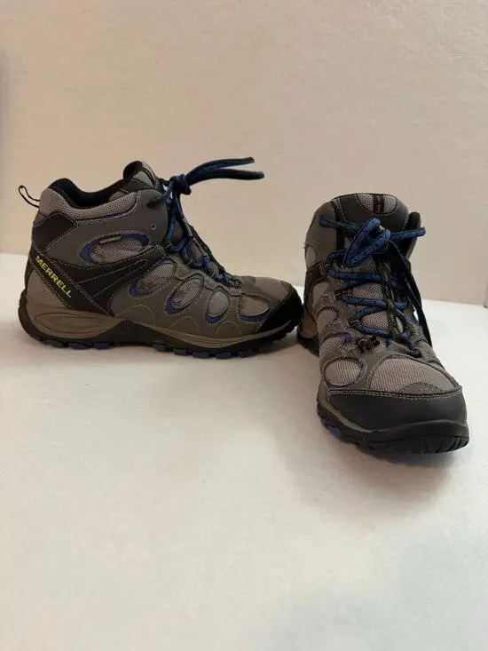 Merrell Boys Hilltop Ventilator Mid Waterproof Hiking Boots 6.5 Gray Blue