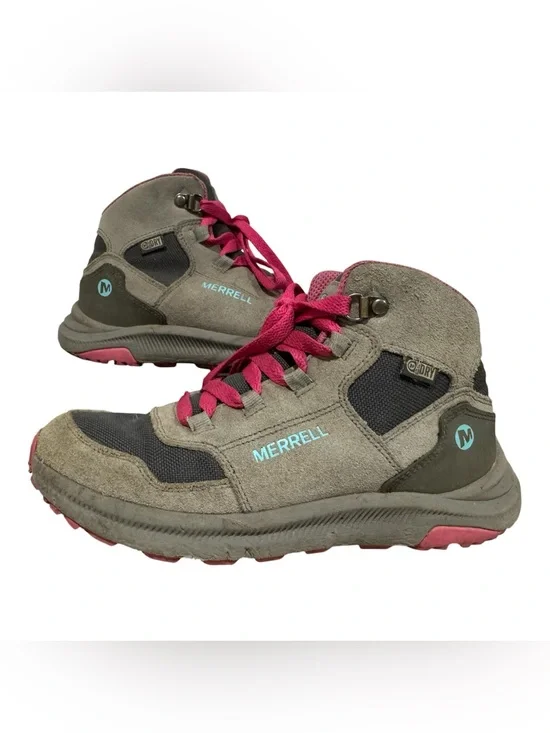 Merrell Ontario Mid Waterproof hiking boots grey and pink Size Youth 4.5M