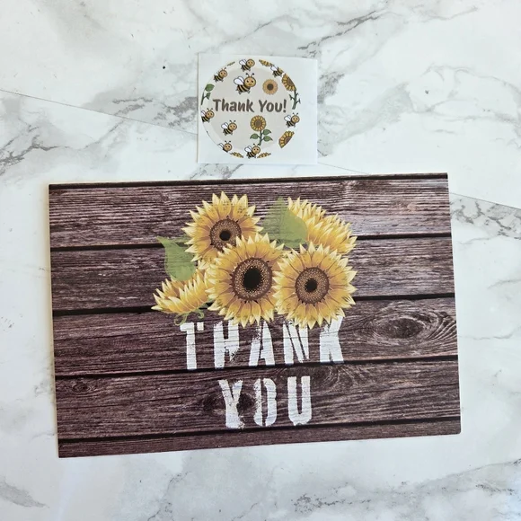 50 Pack Thank you Cards Sunflowers Insert Cards 4x6 & Stickers