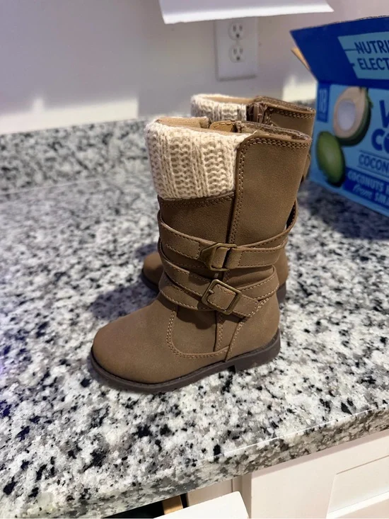 Knee-High Brown Faux Suede Boots with Knit Cuff