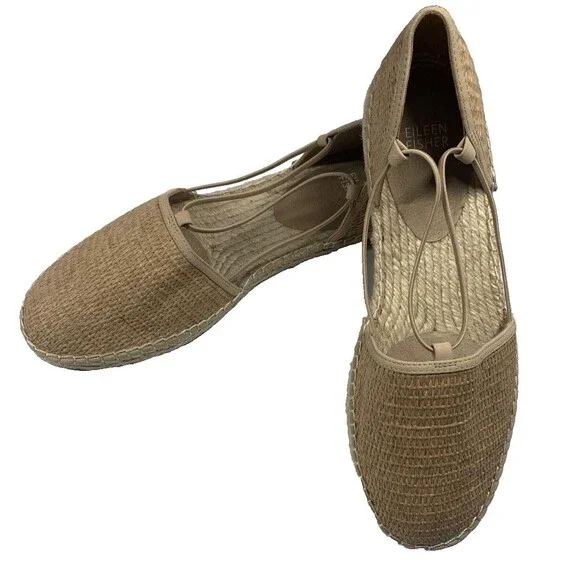 Eileen Fisher Lee Raffia Ballerina Espadrille Flat Shoes Womens 10 Natural NEW