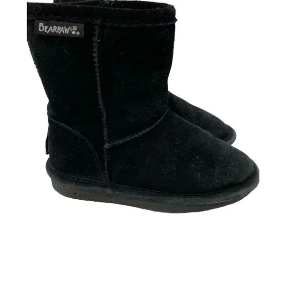 Bearpaw girls, black fleece side, zip ankle boot, size 9
