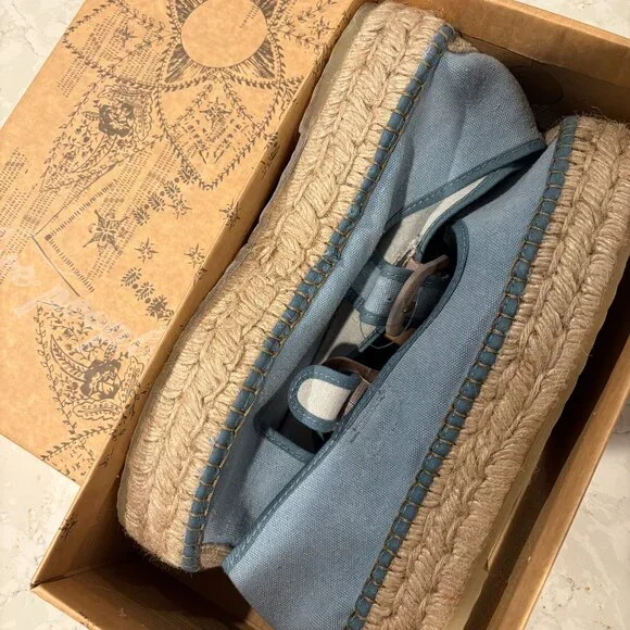 NIB Free People Light Blue Canvas Espadrille Platforms