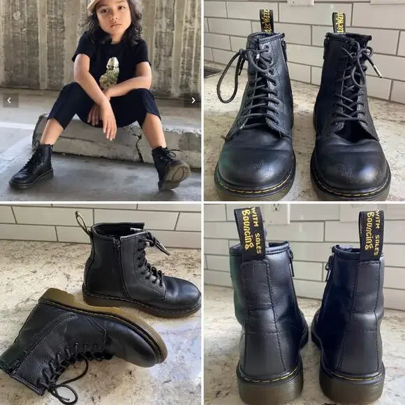 Doc Dr Martens Jr $85 1460 Softy T Leather Lace Up Boots (Zip Side) 2