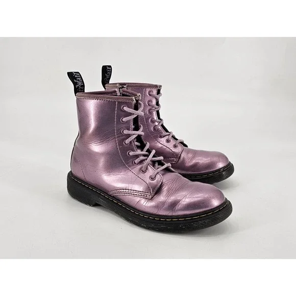 Dr. Martens 1460J Pink Patent Leather Glossy‎ Combat Boot Unisex Kids Size 4