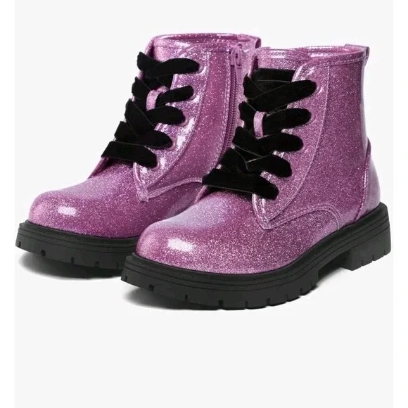 K Komforme‎ Girls' Purple Glitter Ankle  Boots Sz 12 Lace Up Waterproof Combat