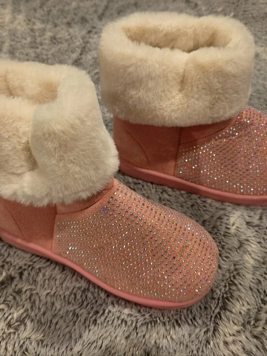 Olivia Miller Pink Sparkle Faux Fur Lined Boots Sz 3