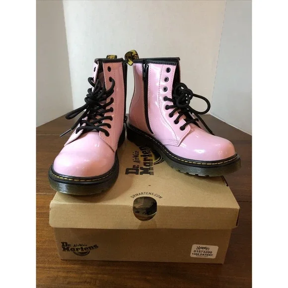 Dr. Martens Combat Boots  Girls US Youth Sz 3 Pink Air Cushioned Soles Doc New