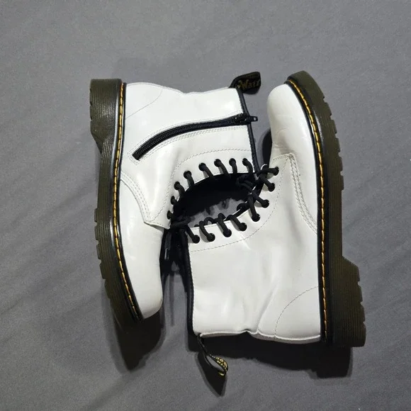 Dr. Martens Delaney Boots Kids Size 4 White Leather Side Zip Lace Up Combat