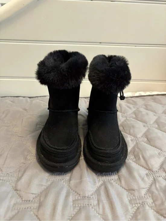 Girls' Black Adaptive Faux Fur Winter Ankle Boots