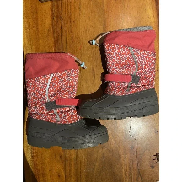 LL Bean Northwoods Lined Snow Boots Coral Snowflake Nylon Winter Kids Size 6