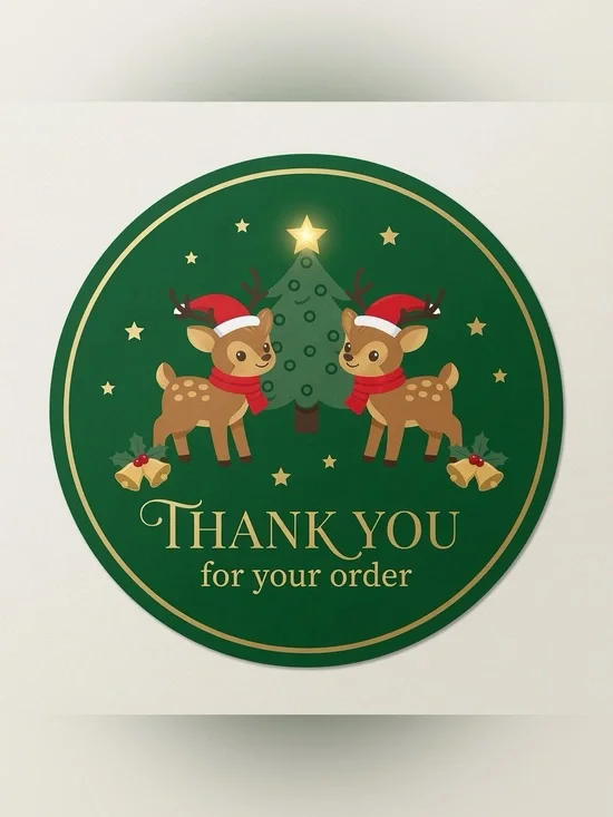 100 Custom Made 2” Reindeer Thank You Stickers