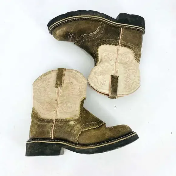 Ariat Fatbaby Youth Cowgirl Round Boots Pink Brown Leather Size 3 Style 10001995
