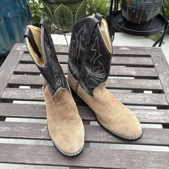 Masterson Kids 2.5 Brown Cowboy Boots Western Rodeo Suede Leather Upper