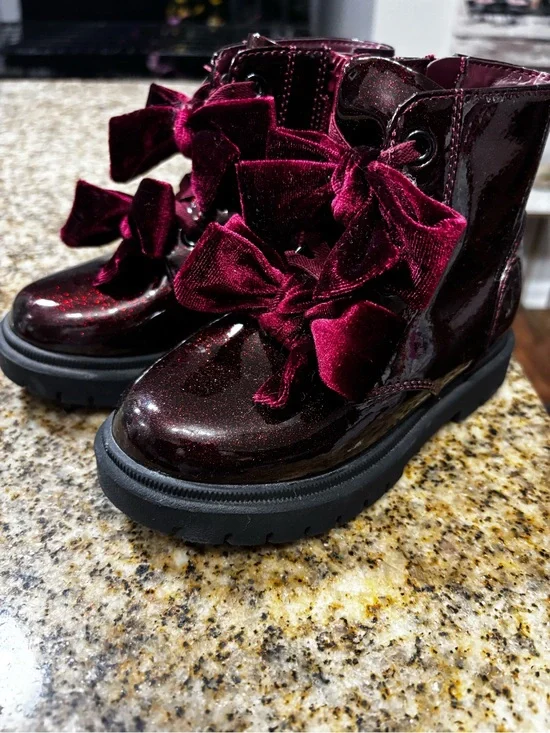 Cat & Jack Kids Glitter Burgundy Bow Ankle Boots