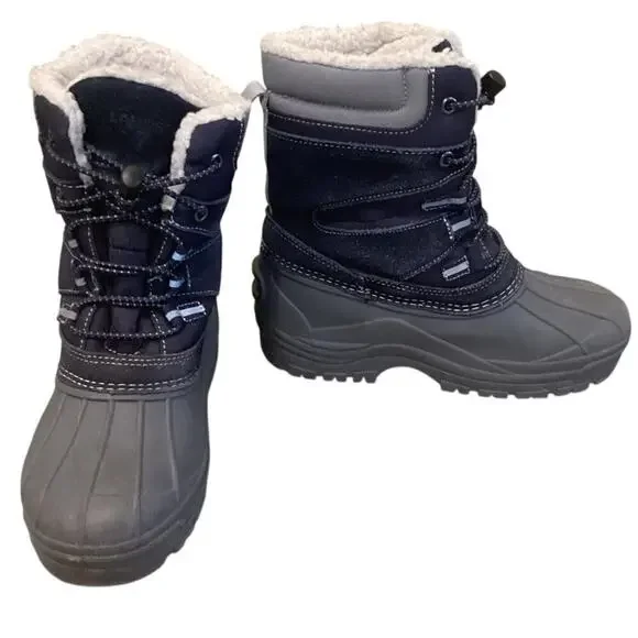 Lands’ End Kids Snow Boats Youth Sz US 3 EU 34 Navy Blue‎ Shearling Lined Winter