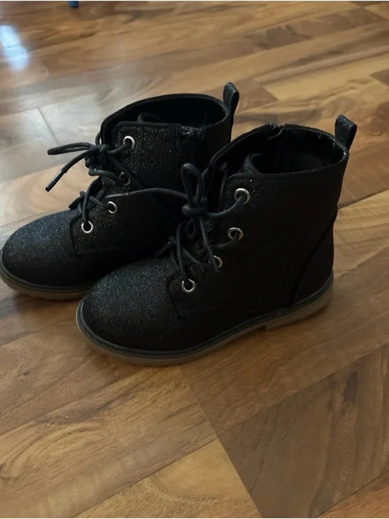 Girls bums & roses onyx Black Glitter Lace-Up Ankle Boots - Kids