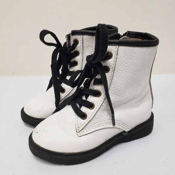 Monkey Feet Girls White Leather Boots Lace Up Side Zipper Size 18-24 Months