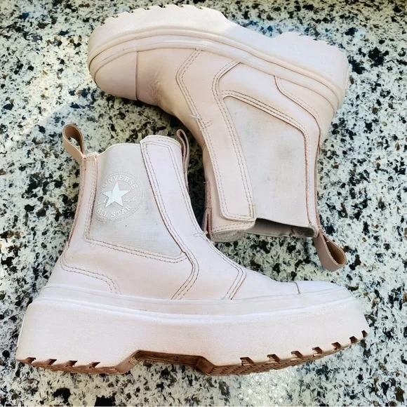 CONVERSE Pink Leather Lugged Chelsea Boots Girls 13