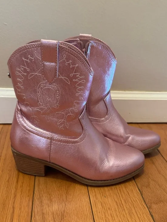 Girls Metallic Pink Western Ankle Boots Size 3