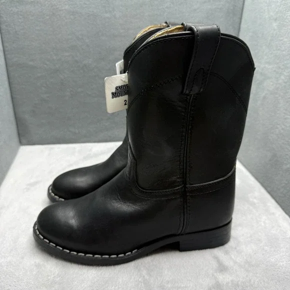 Smoky Mountain Kids Cowboy Boots Size 2 Black Leather Western New Defects