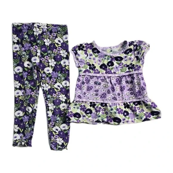 Gymboree Girls Swing Top And Leggings‎  4 T Purple Floral  Lot Of 2