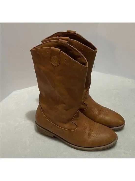 Girl’s Jessica Simpson Tan Faux Leather Cowboy Boots Sz 4