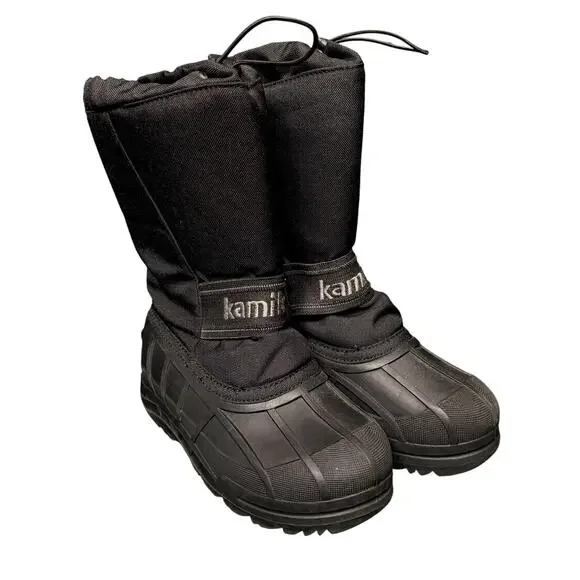 Kamik Kids Winter Snow Boots Black Insulated Waterproof Size 4 Youth Outdoors