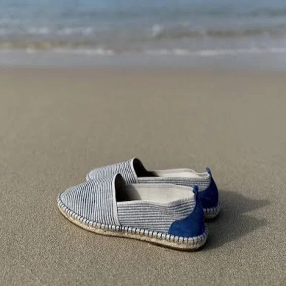 Espadrille made in France Blue and White Striped Espadrille Slip-On Sz -9.5