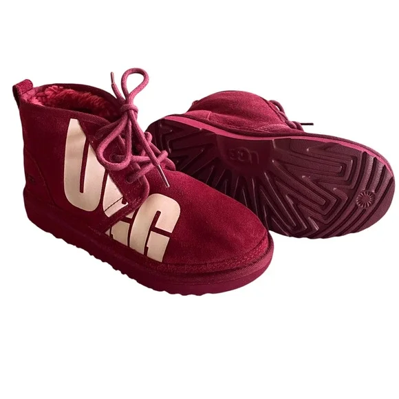 UGG Big Kids Size US 4/36 Rich Red Suede 1129054K Neumel Chopd Lace-Up Boots NEW
