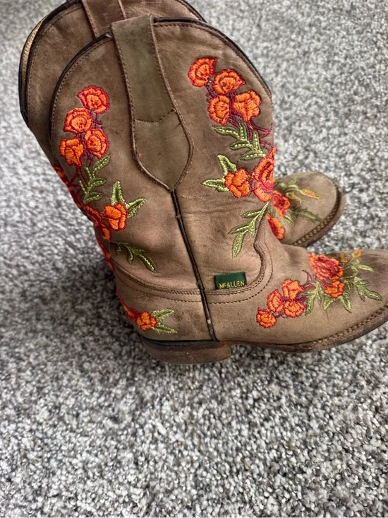 Kids Brown Embroidered Floral Western Boots