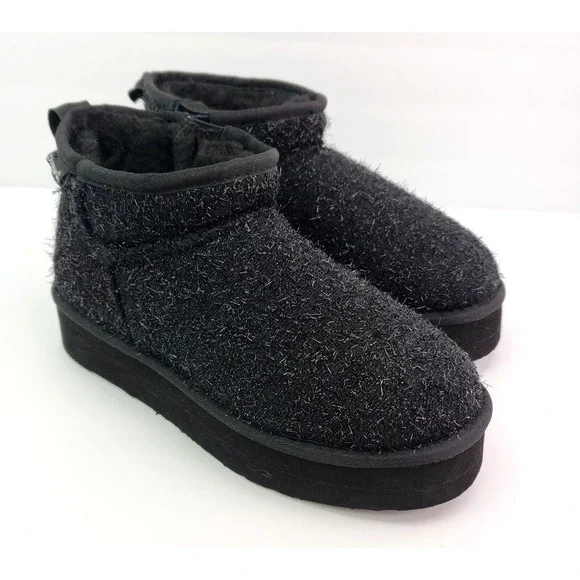 BearPaw Shalini Youth Girls Size 13 Black Sparkle Wool Blend Winter Low Boots