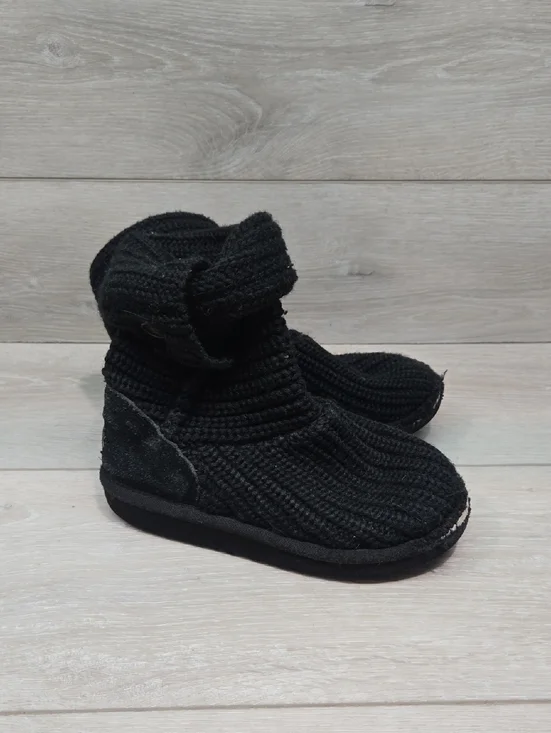 UGG Australia Kids 5649 Girl Black Knit Tall Button Side Boots Shoes Sz 11